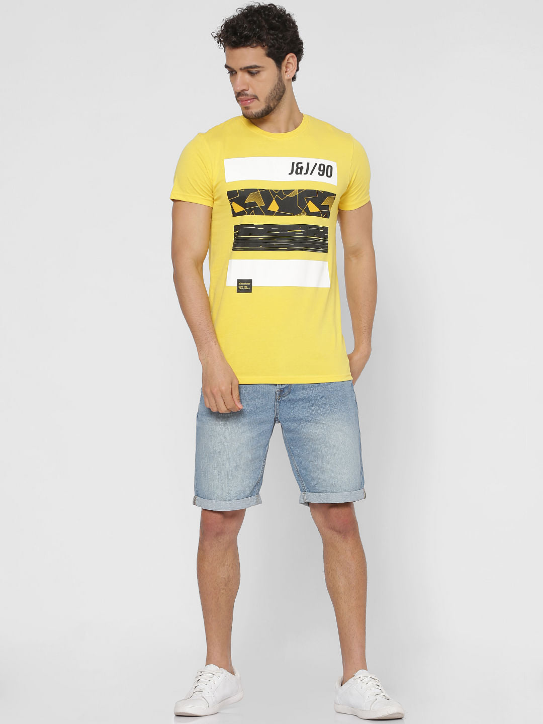 Yellow Graphic Print Slim Fit Crew Neck T-Shirt