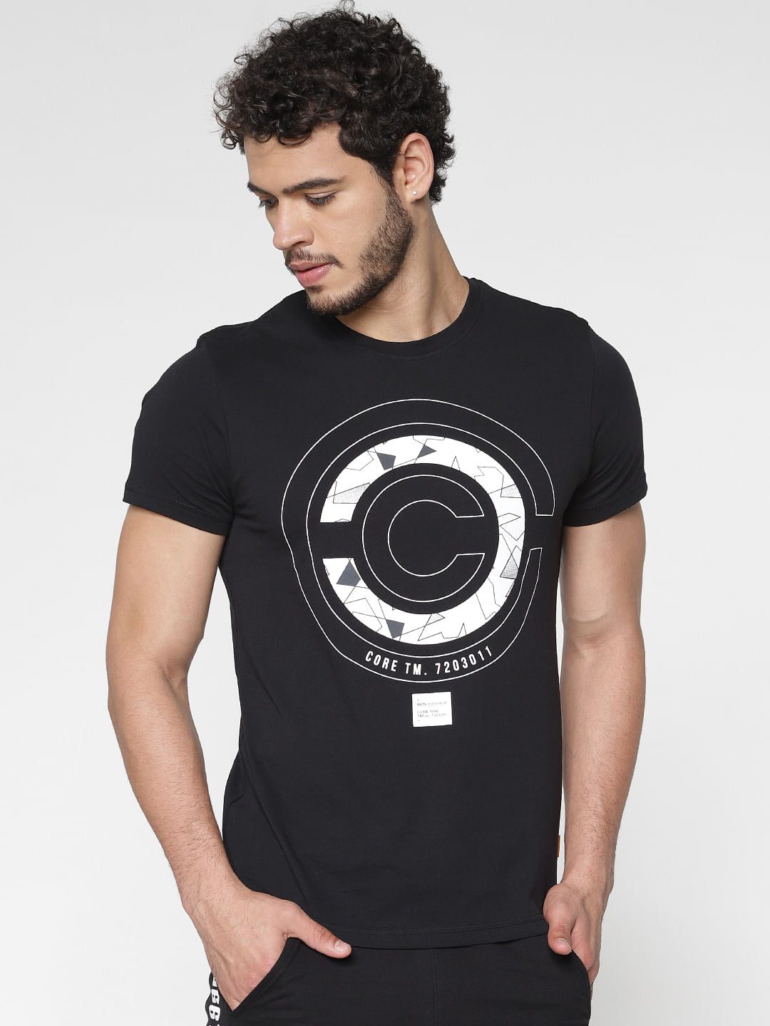 Black Printed Slim Fit Crew Neck T-Shirt