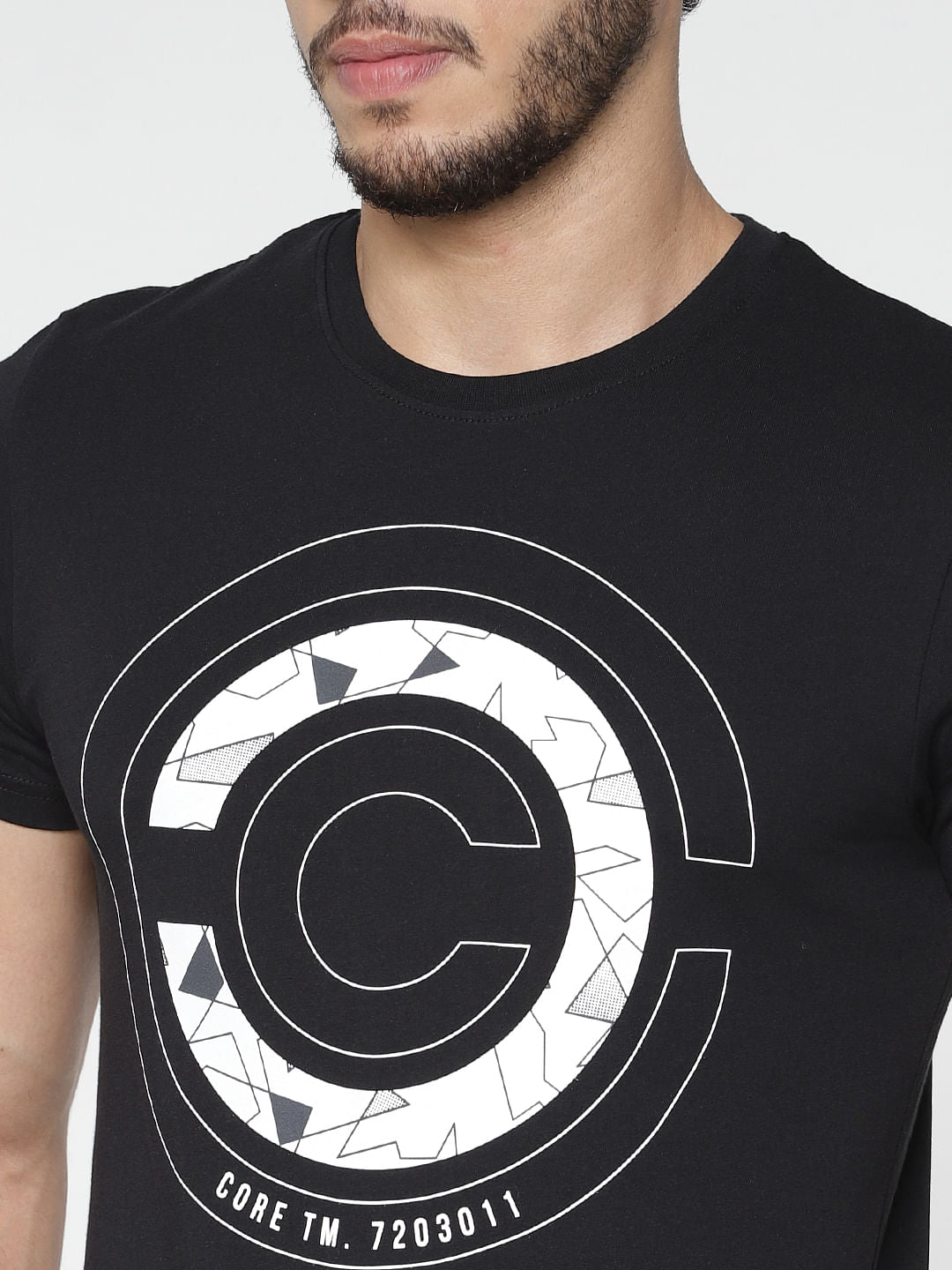 Black Printed Slim Fit Crew Neck T-Shirt