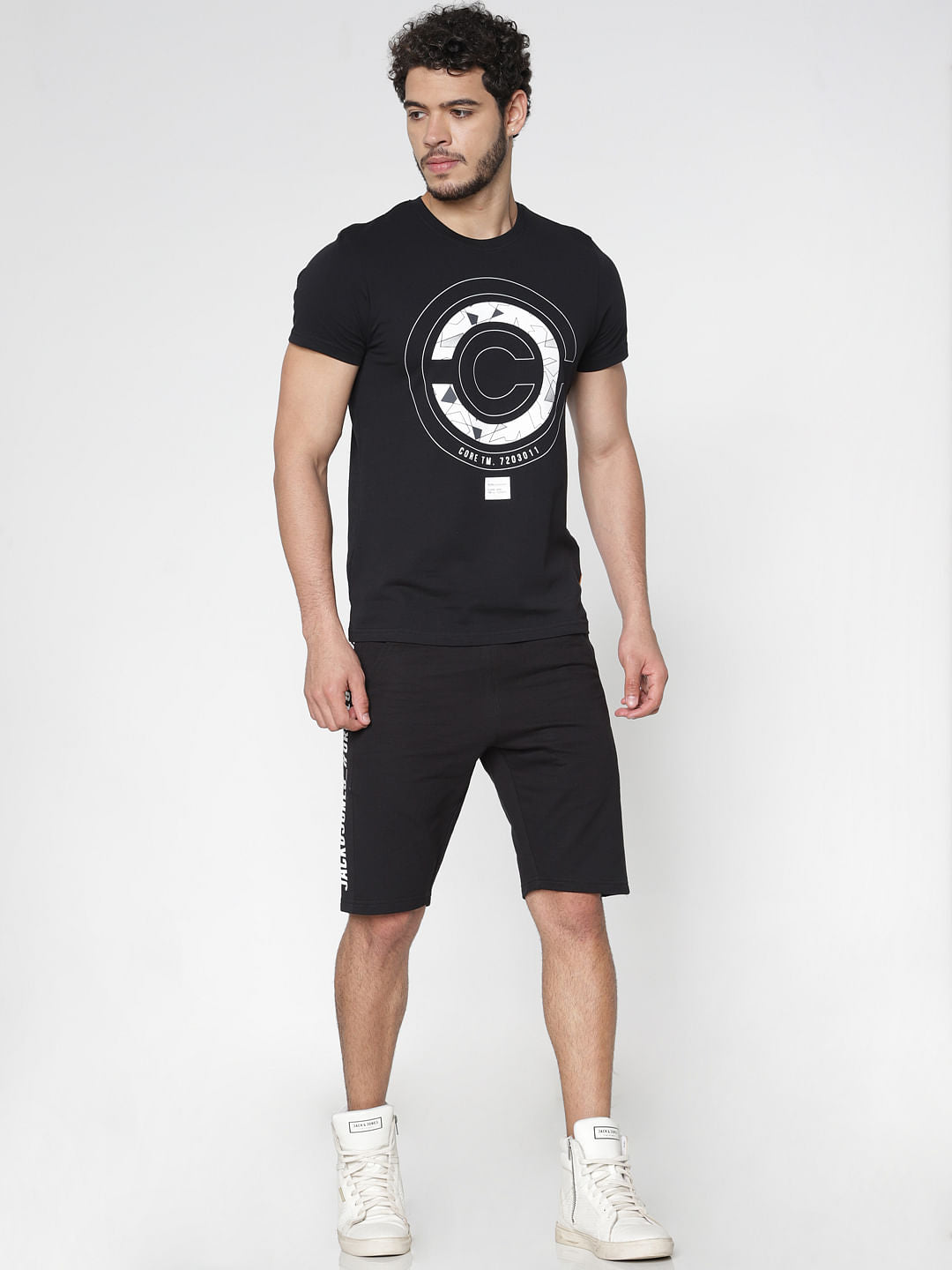 Black Printed Slim Fit Crew Neck T-Shirt