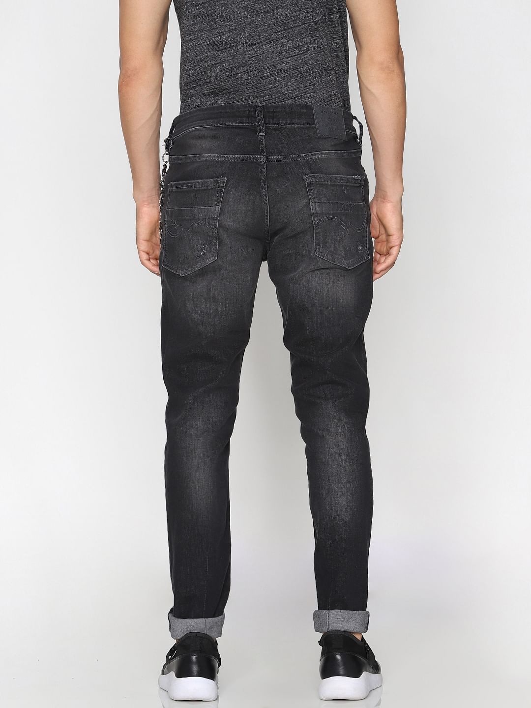 Dark Grey Low Rise Distressed Skinny Jeans