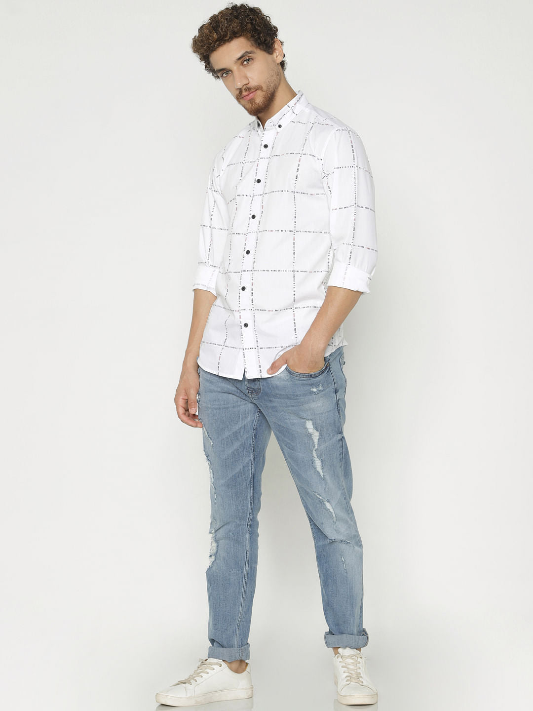 White Checks Slim Fit Full Sleeves Shirt