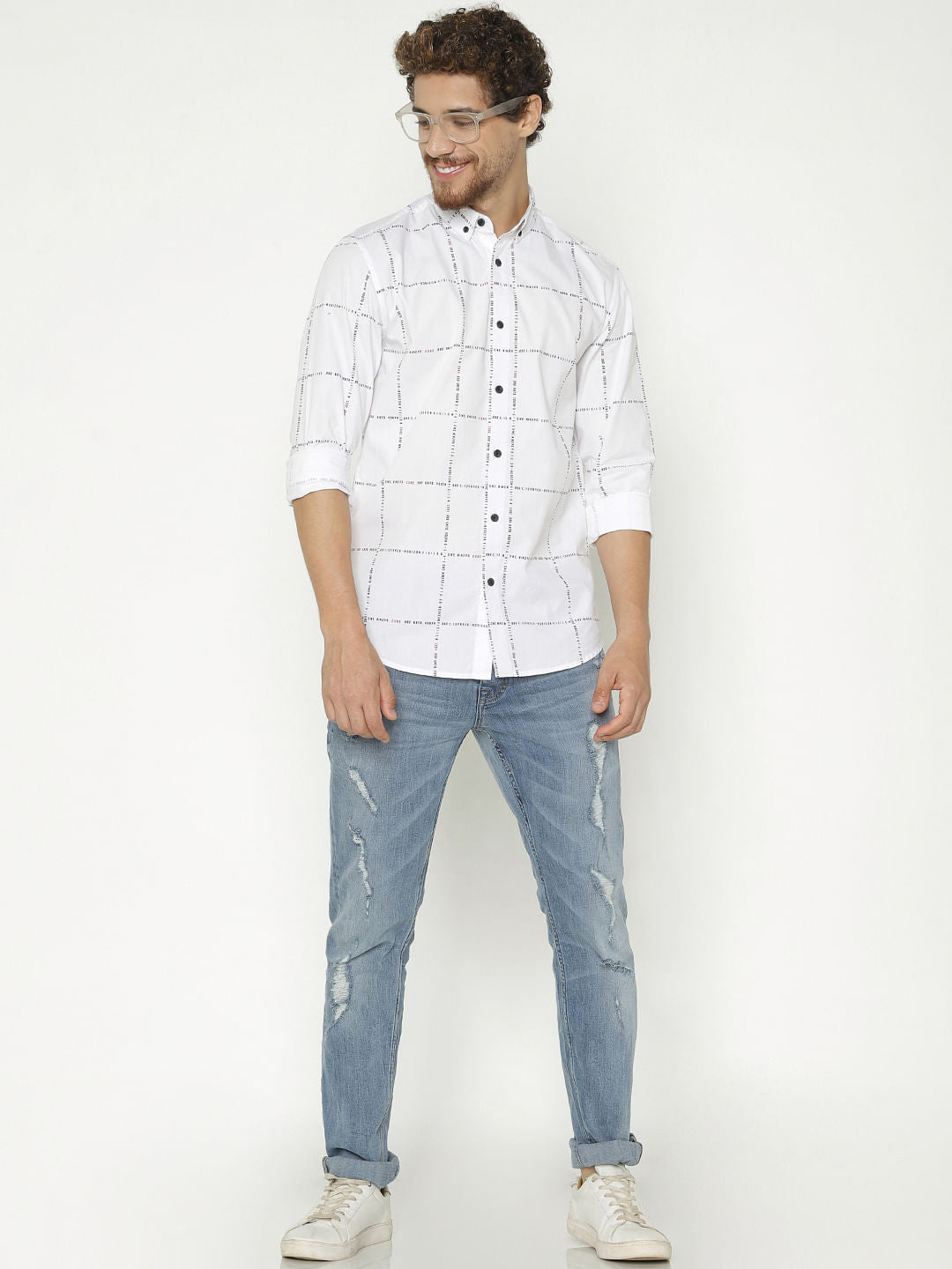 White Checks Slim Fit Full Sleeves Shirt
