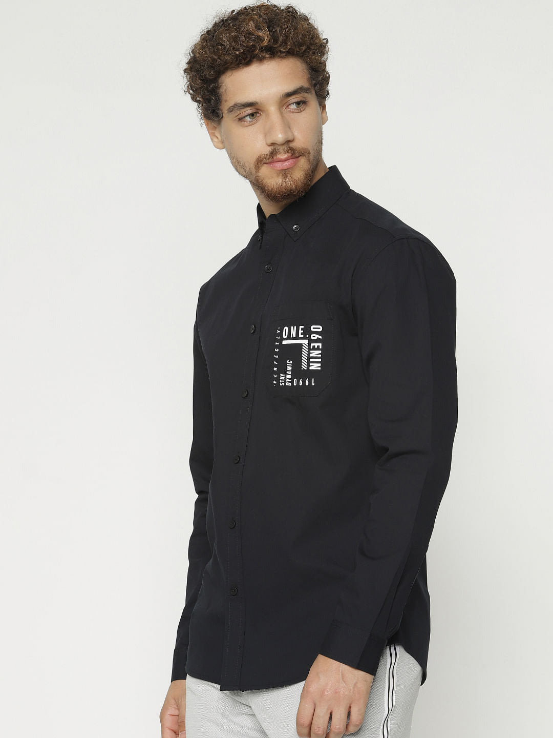 Black Printed Slim Fit Full Sleeves Shirt