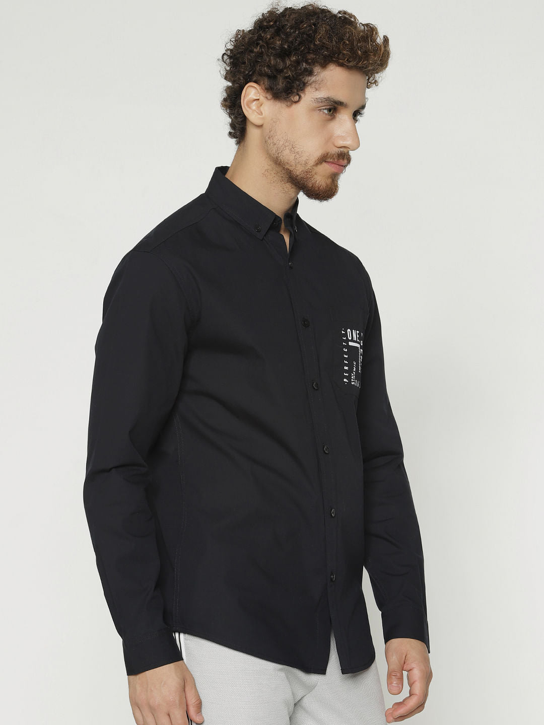 Black Printed Slim Fit Full Sleeves Shirt