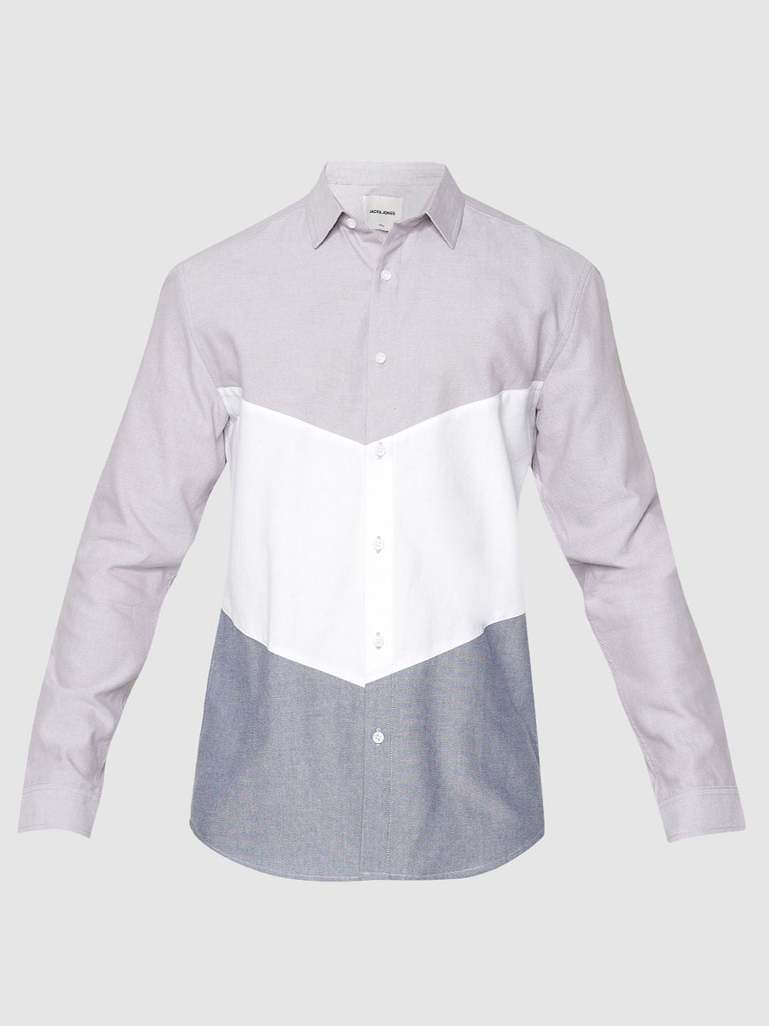 White Colour Blocked Slim Fit Full Sleeves Shirt