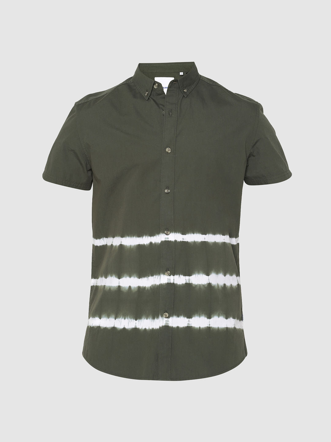 Green Printed Slim Fit Short Sleeves Shirt