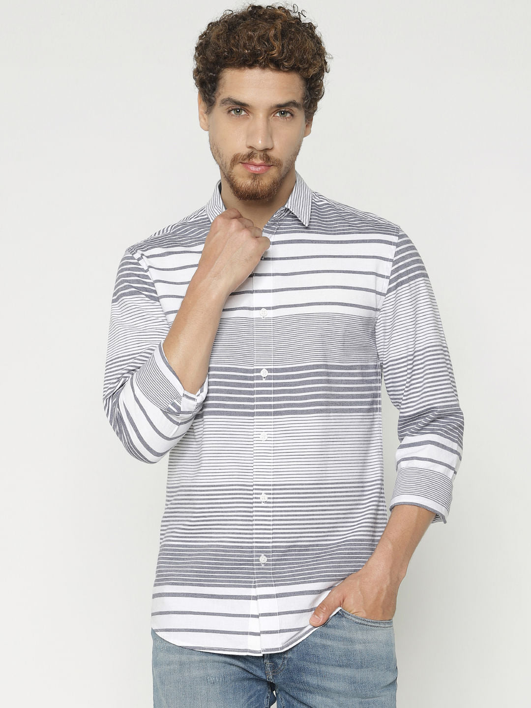 White Striped Slim Fit Full Sleeves Shirt