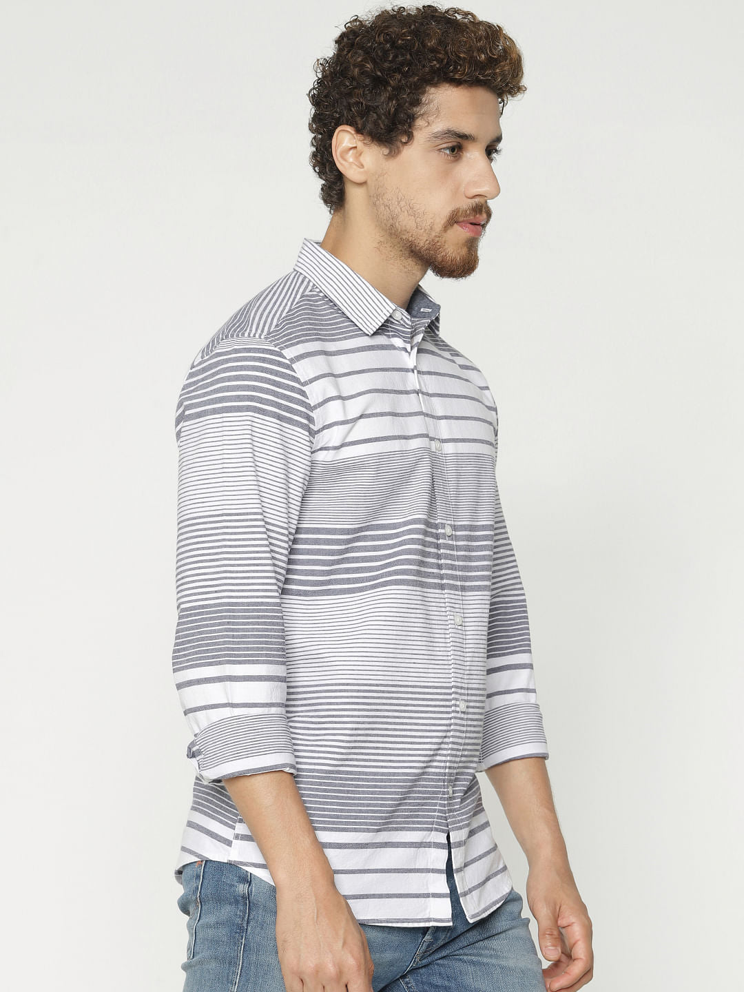 White Striped Slim Fit Full Sleeves Shirt
