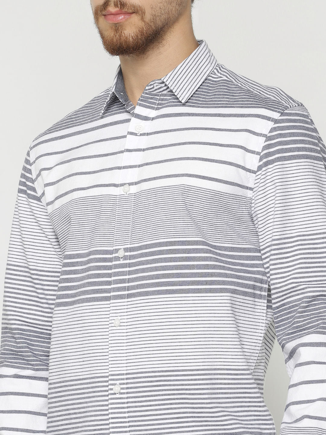 White Striped Slim Fit Full Sleeves Shirt