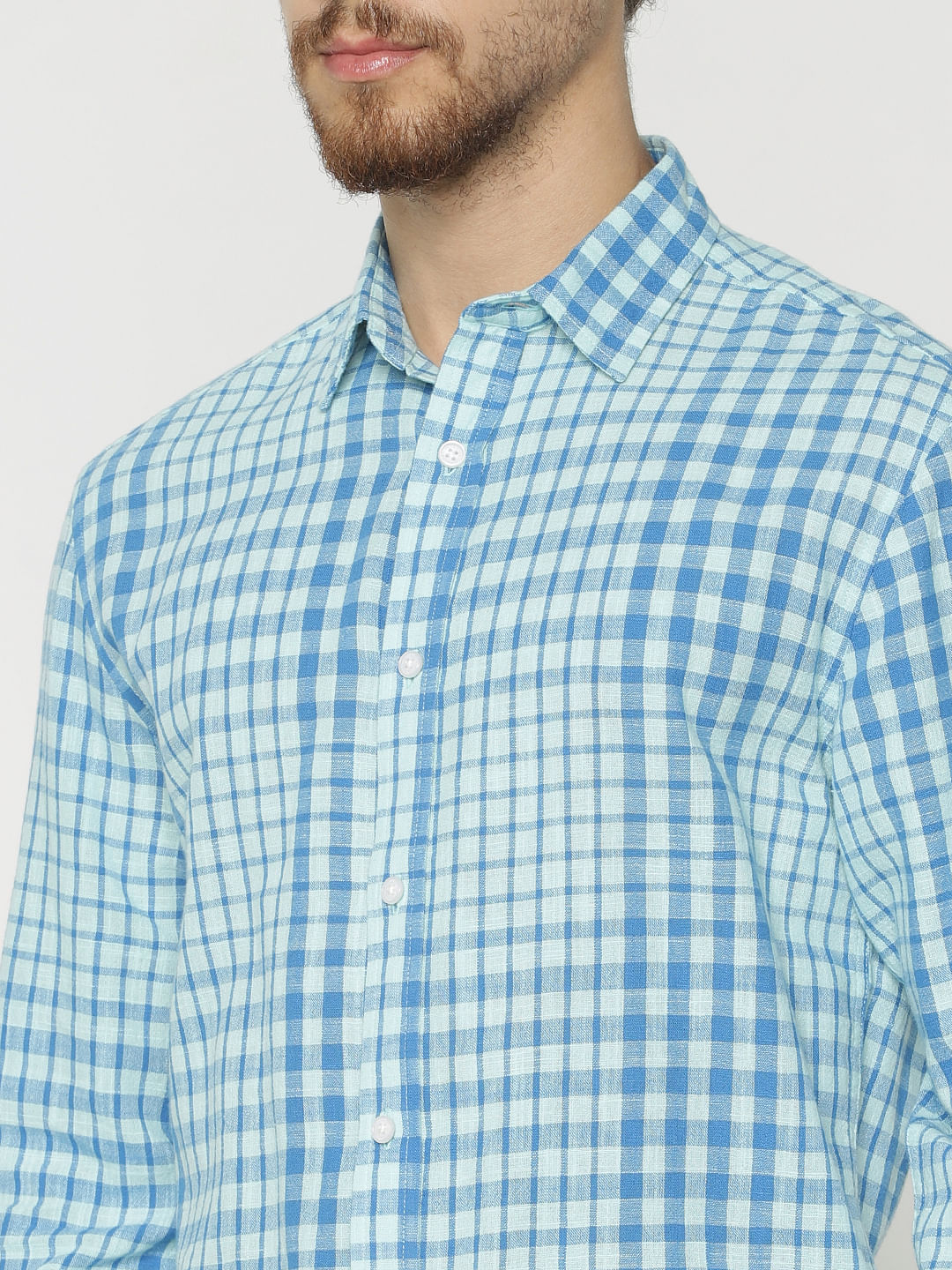 Blue Checks Slim Fit Full Sleeves Shirt