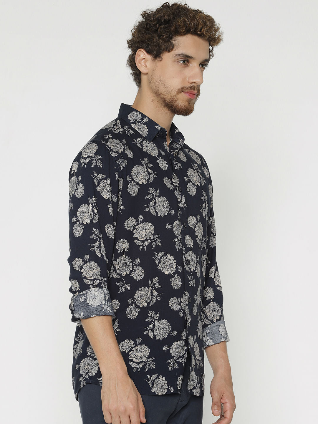 Blue All Over Print Slim Fit Full Sleeves Shirt