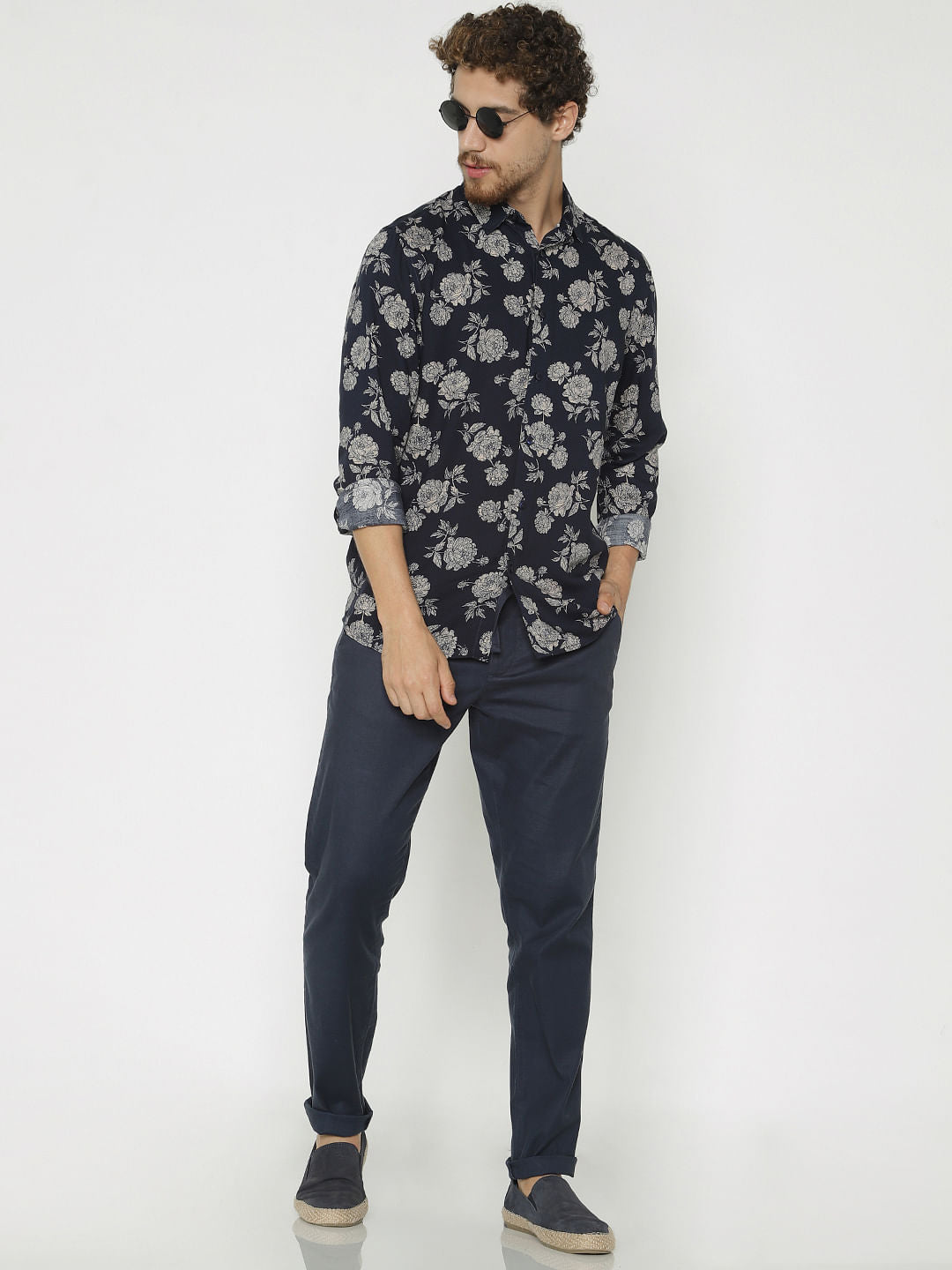 Blue All Over Print Slim Fit Full Sleeves Shirt