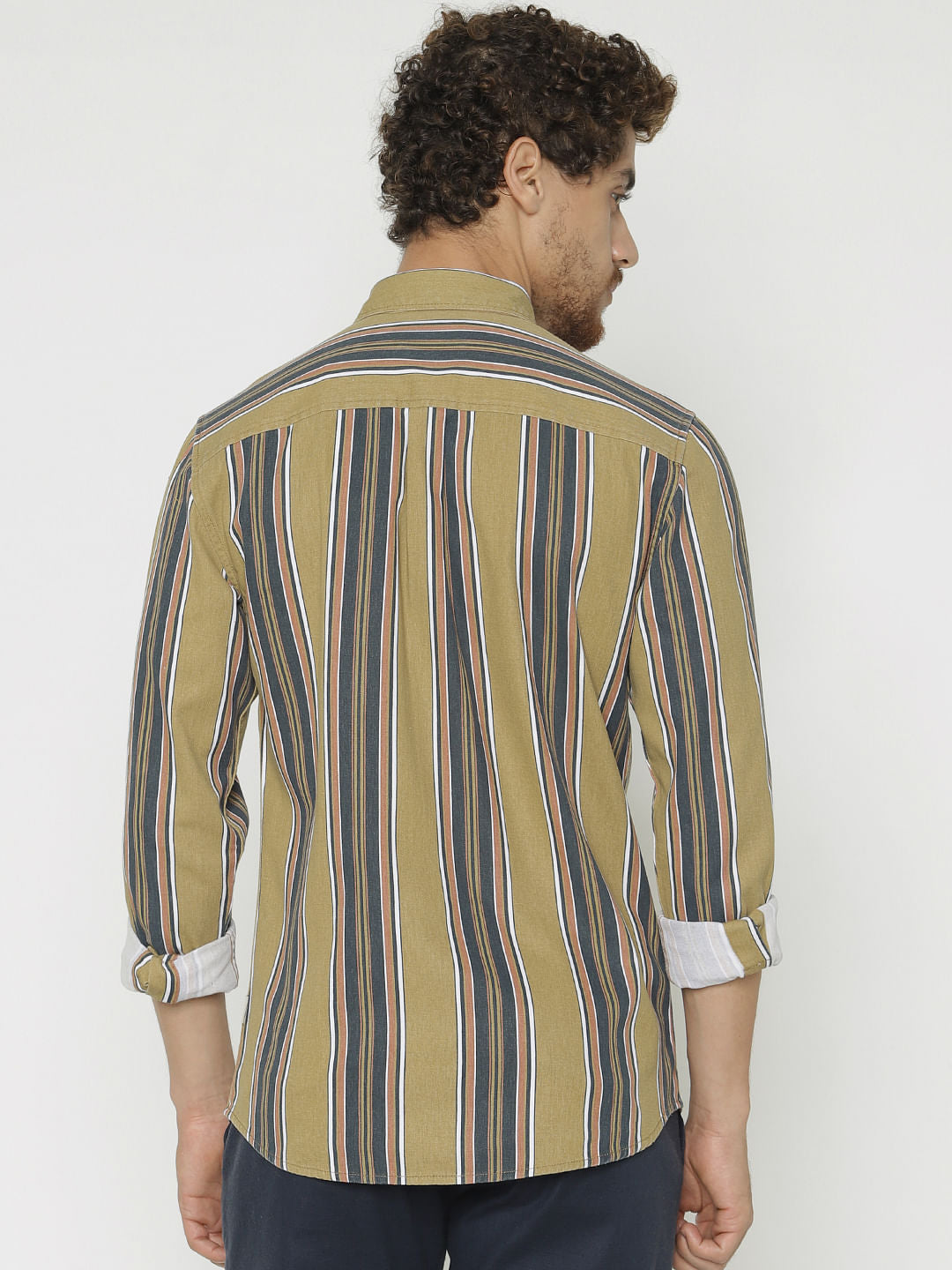 Green Striped Slim Fit Full Sleeves Shirt