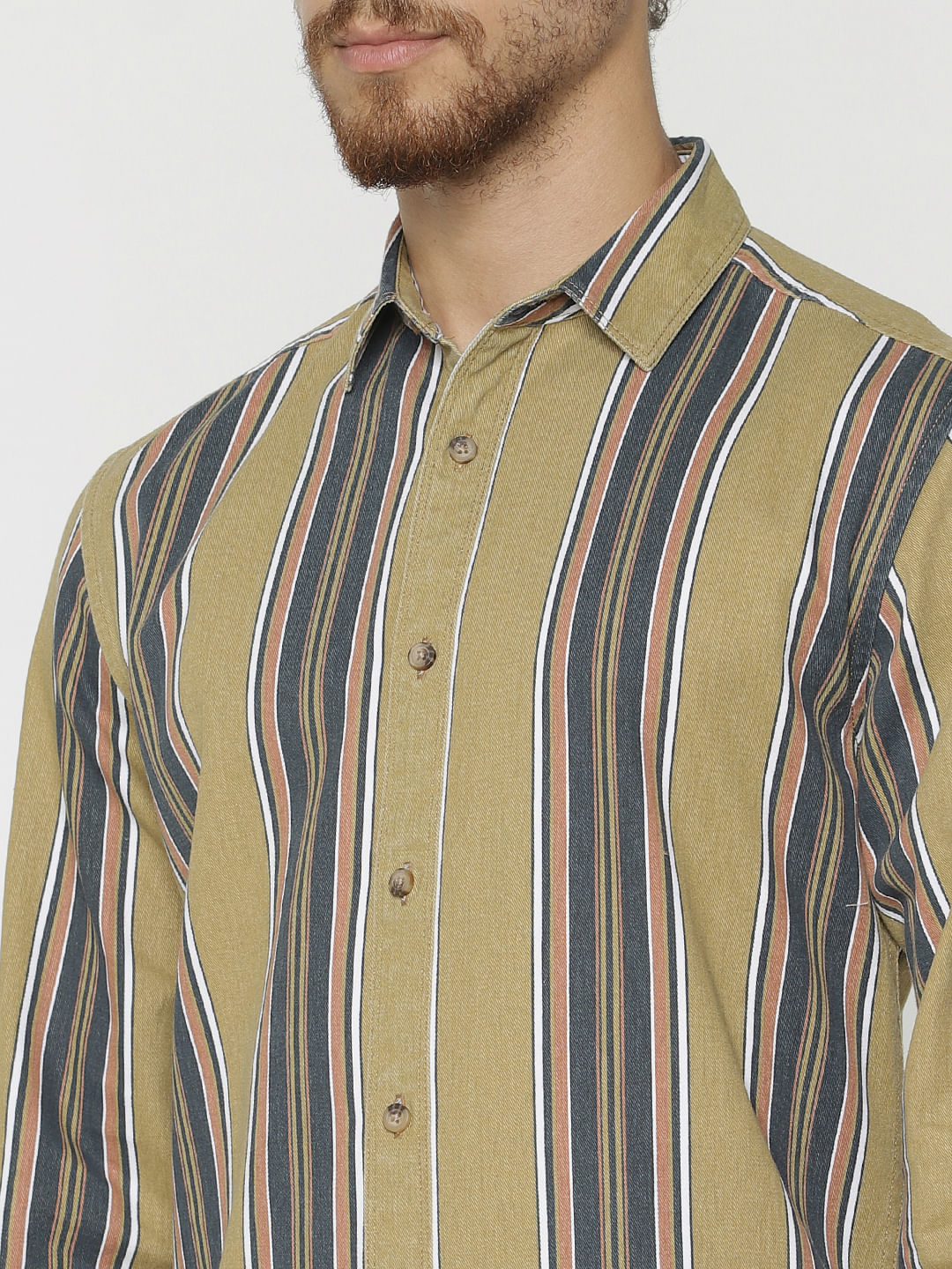 Green Striped Slim Fit Full Sleeves Shirt
