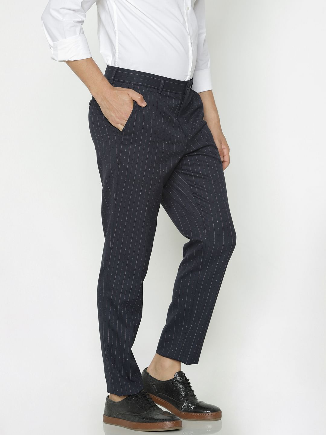 Navy Blue Striped Trousers
