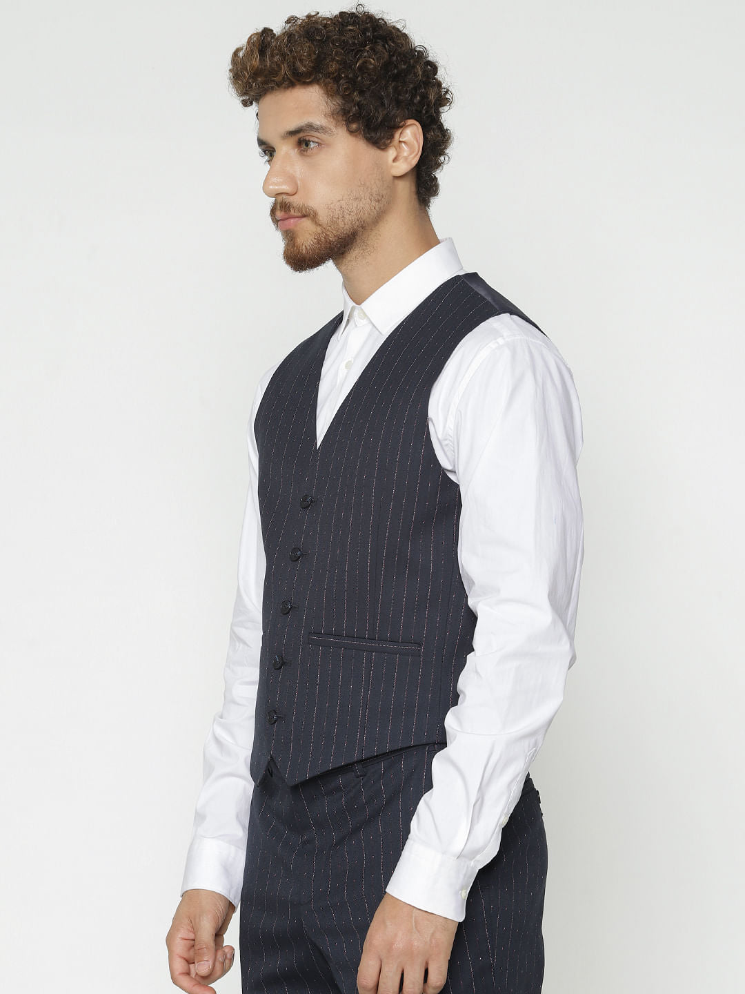 Navy Blue Striped Waistcoat