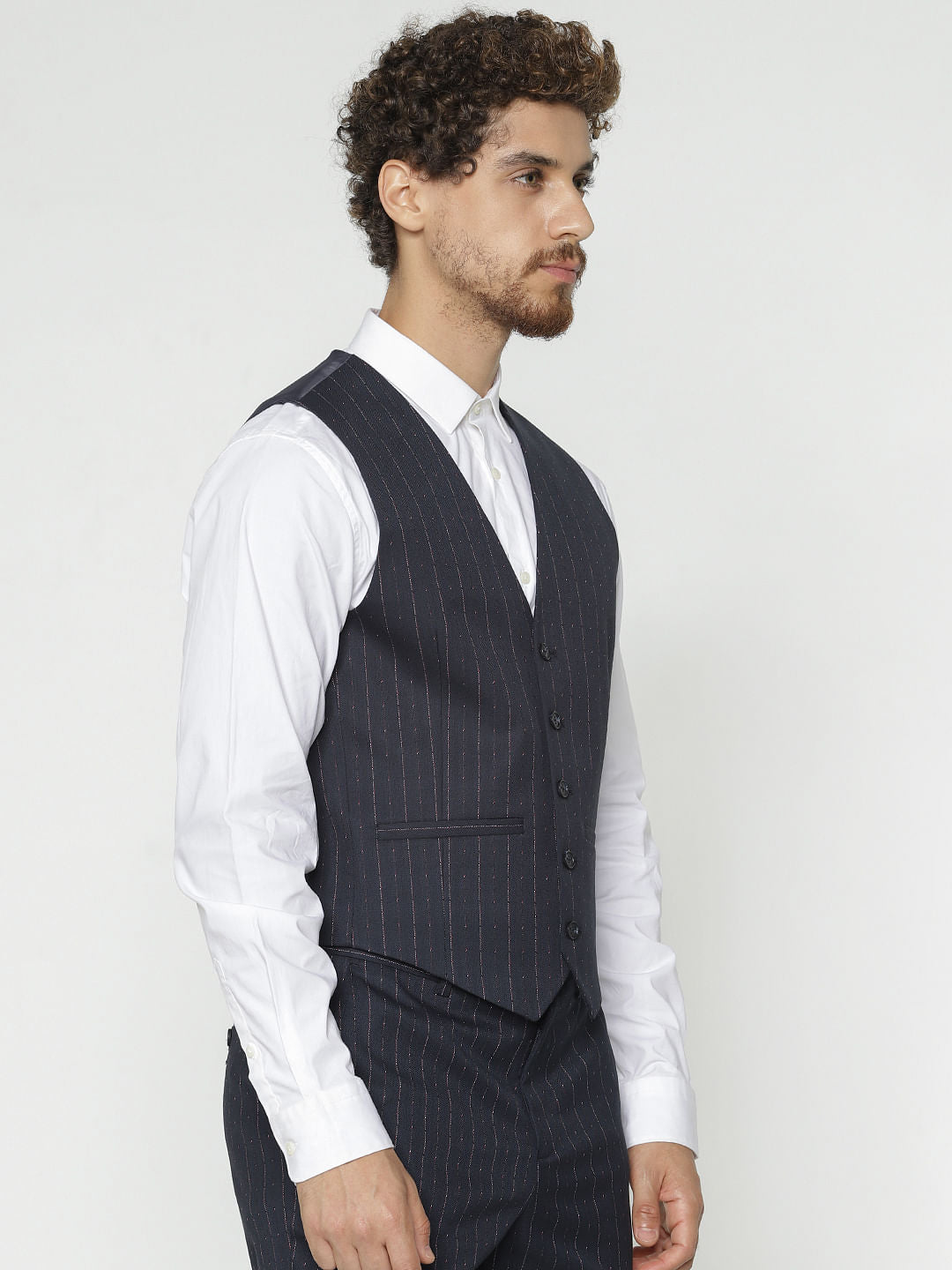 Navy Blue Striped Waistcoat