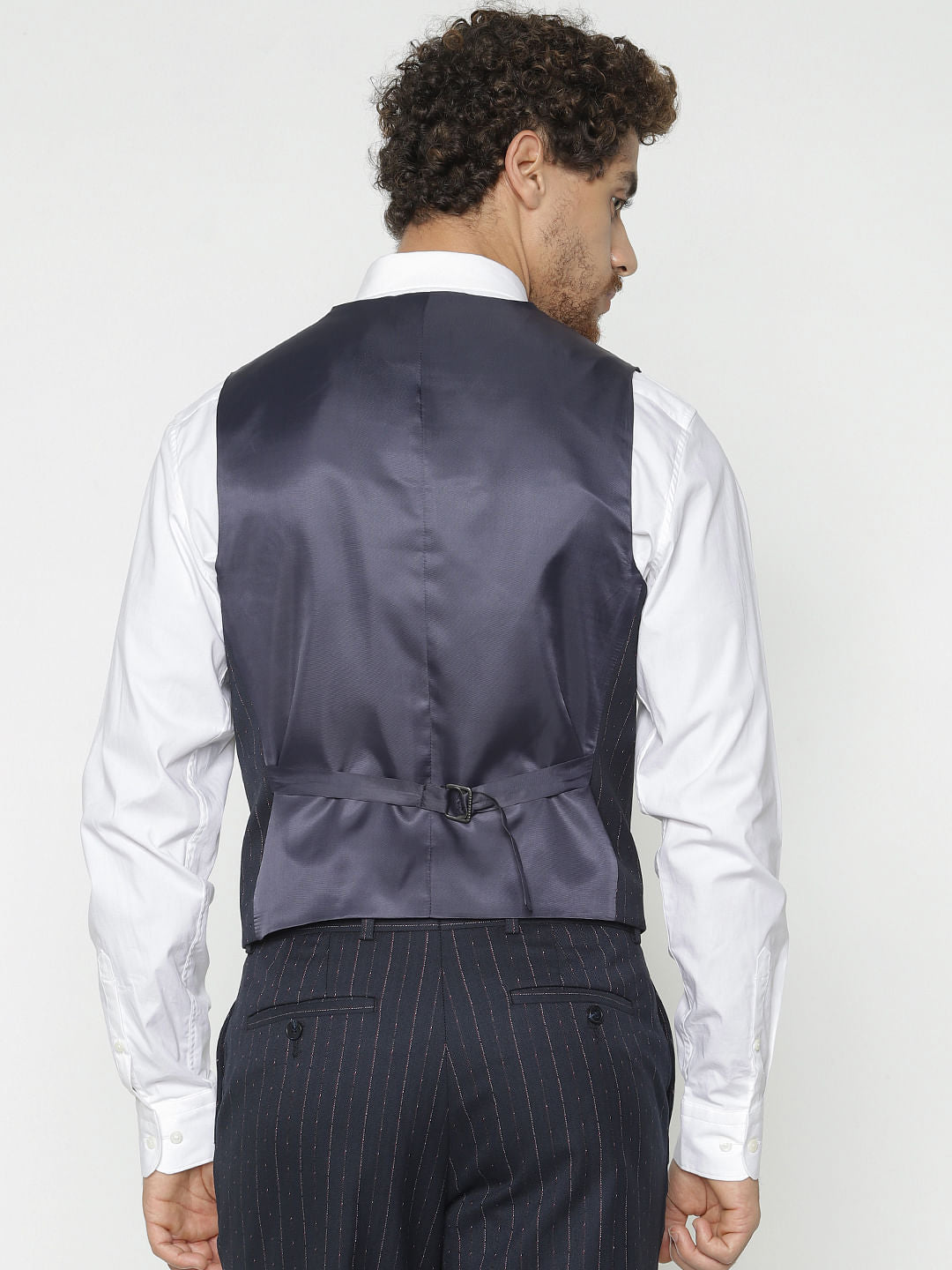 Navy Blue Striped Waistcoat