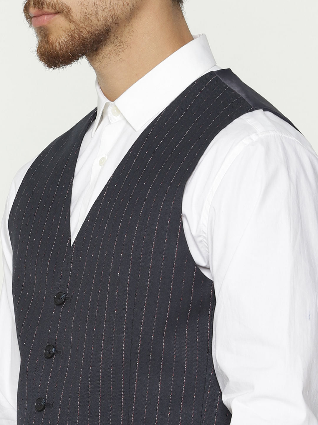 Navy Blue Striped Waistcoat