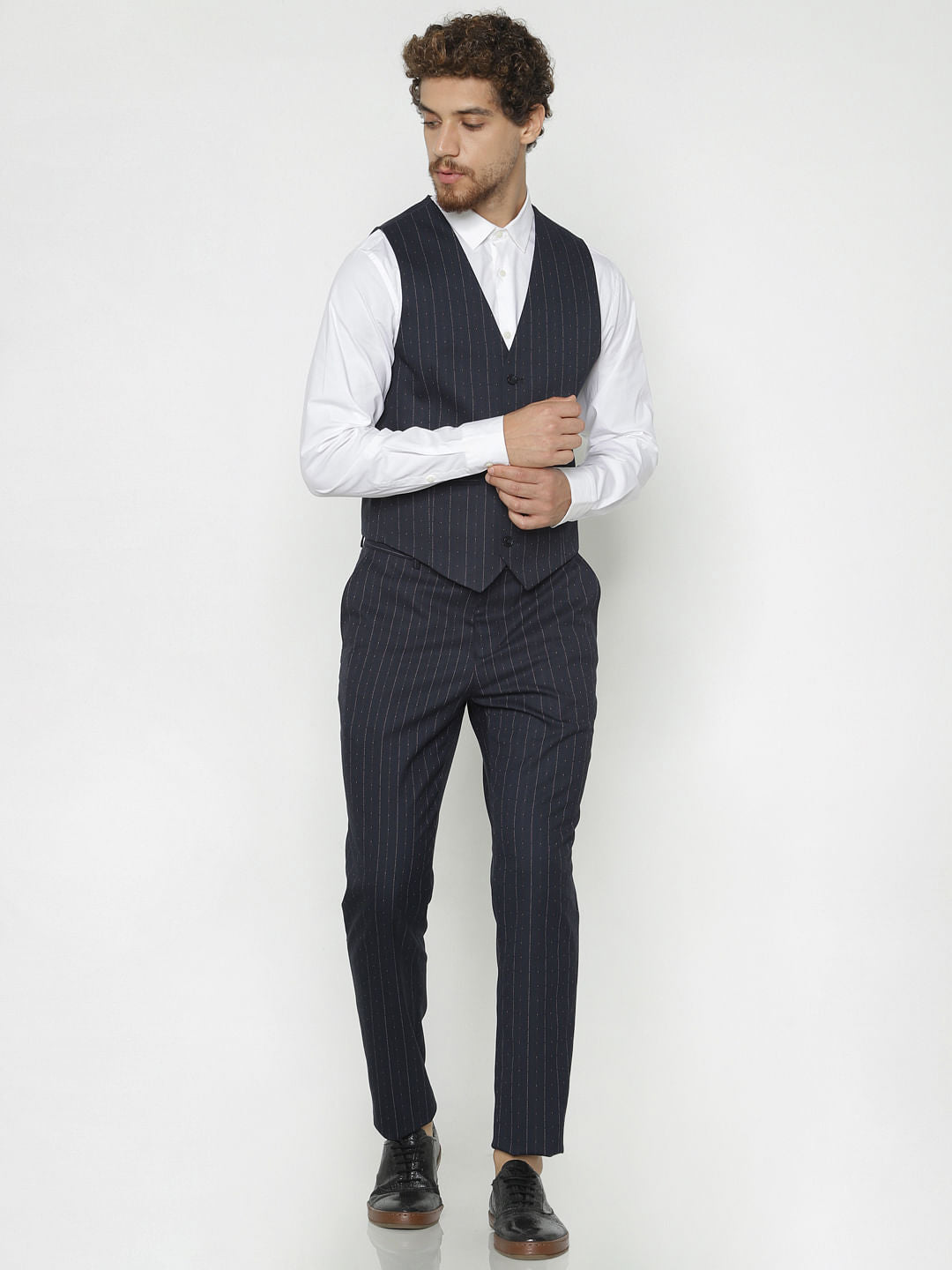 Navy Blue Striped Waistcoat