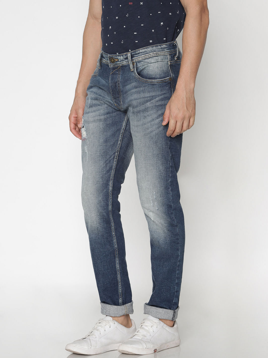 Blue Faded Distressed Tim Anti Fit Jeans