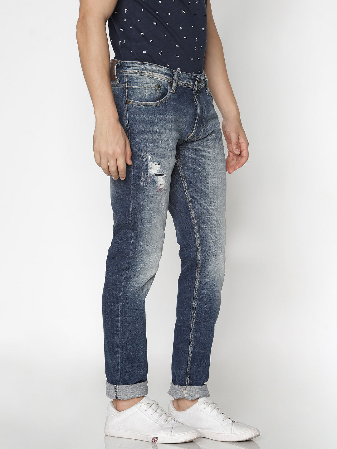 Blue Faded Distressed Tim Anti Fit Jeans