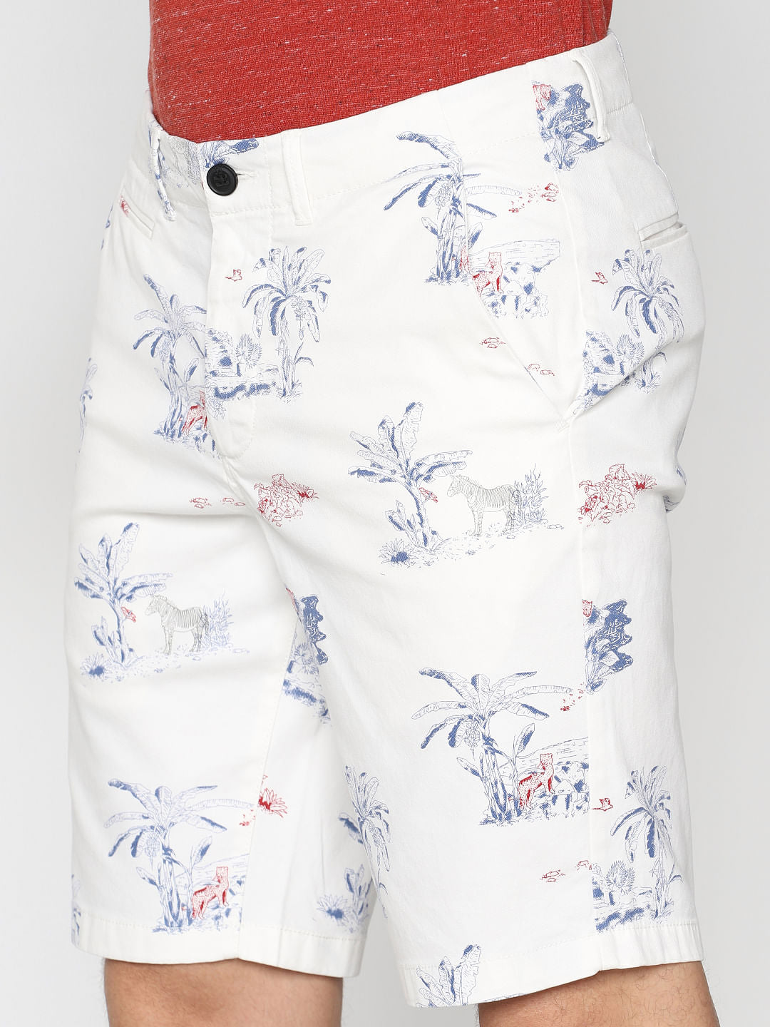 White All Over Print Chino Shorts