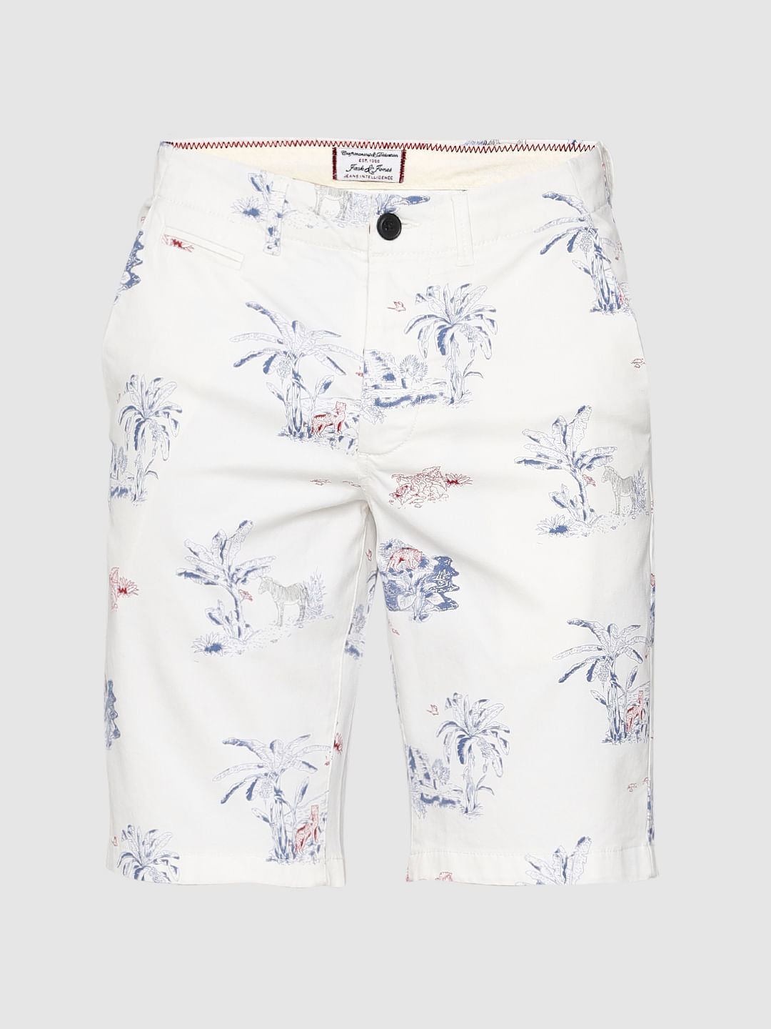 White All Over Print Chino Shorts