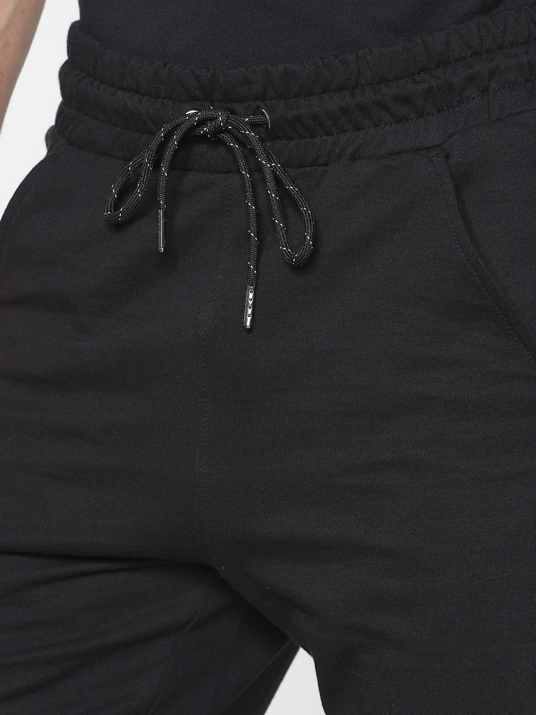 Black Side Text Stripe Print Drawstring Shorts