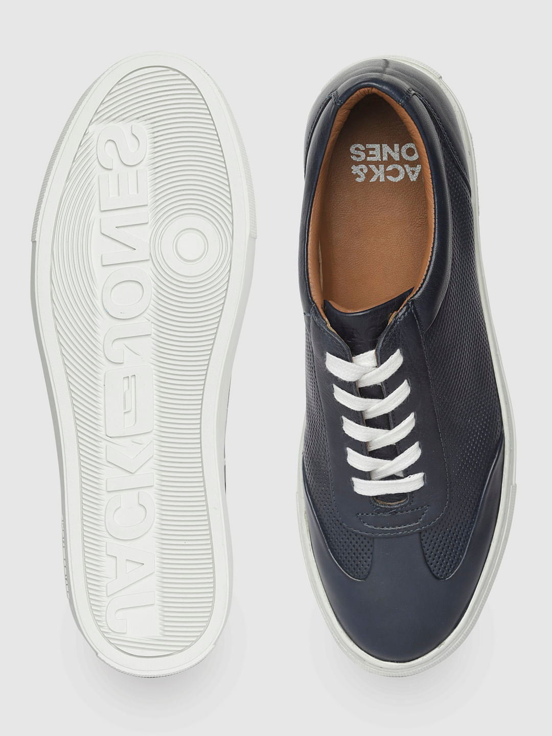 Navy Blue Leather Sneakers