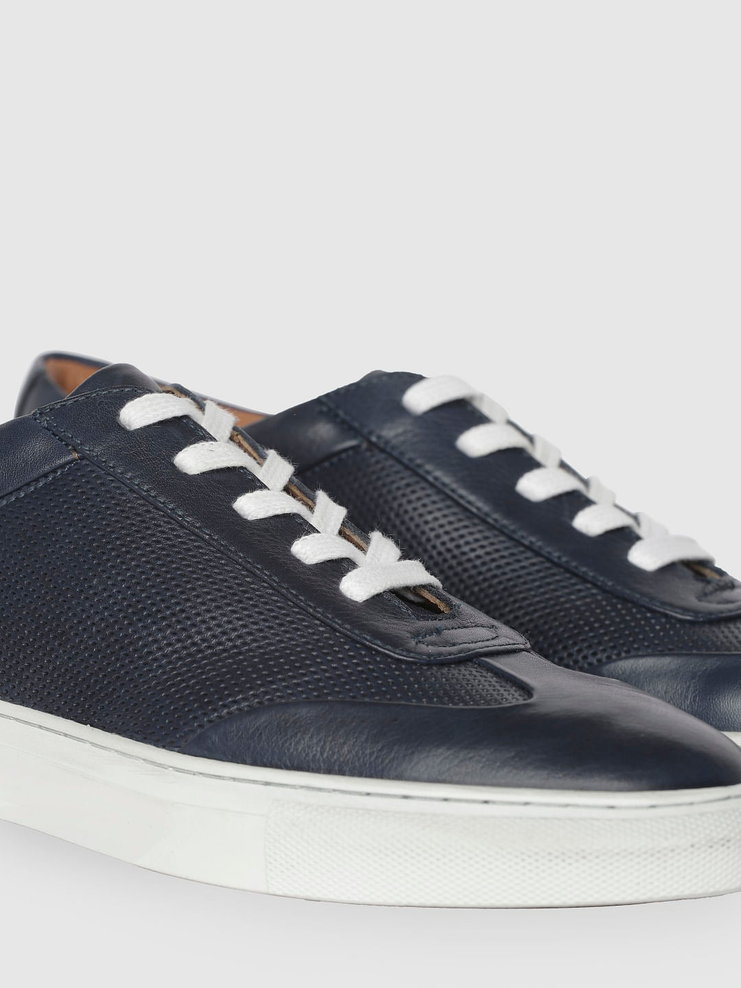 Navy Blue Leather Sneakers