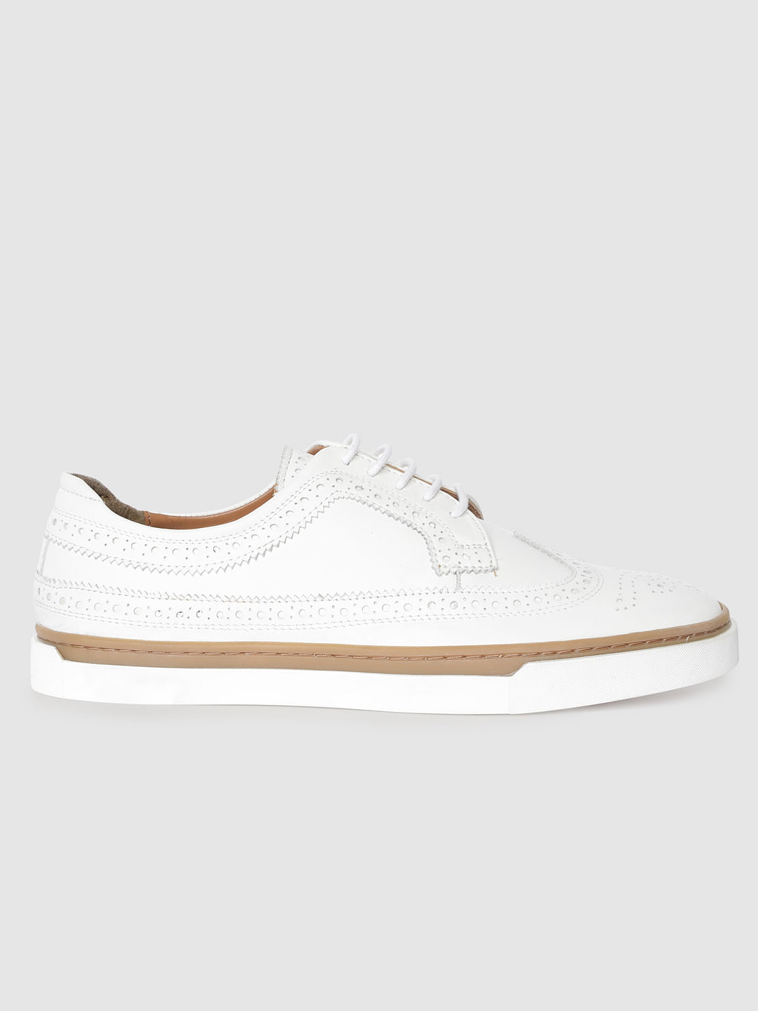 White Perforated Leather Brogues