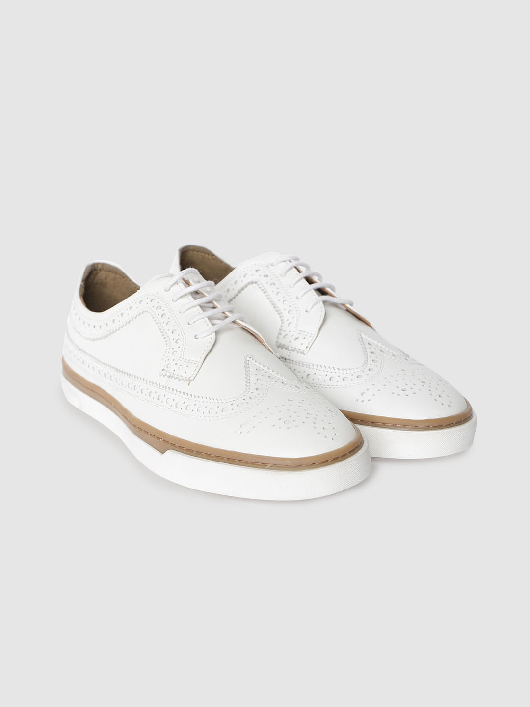 White Perforated Leather Brogues