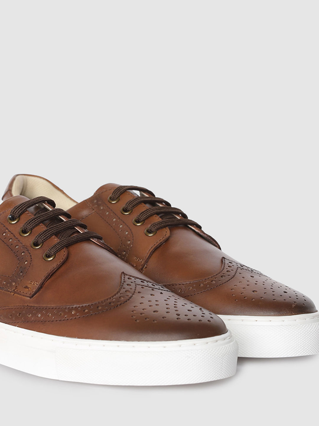 Brown Perforated Brouge Sneakers