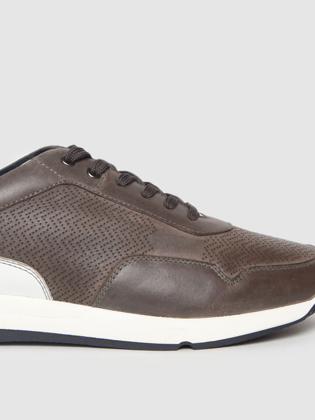 Brown Colourblocked Leather Sneakers