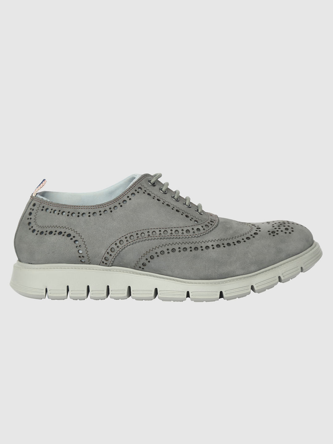 Grey Perforated Brogue Leather Boots