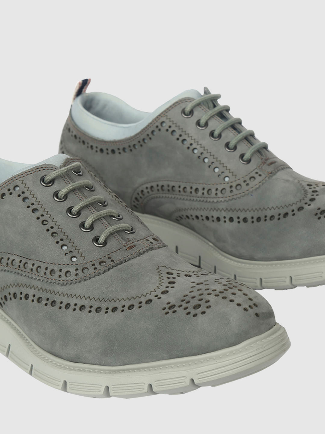 Grey Perforated Brogue Leather Boots