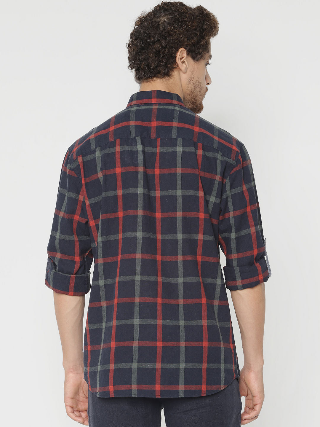 Navy Blue Check Slim Fit Full Sleeves Shirt