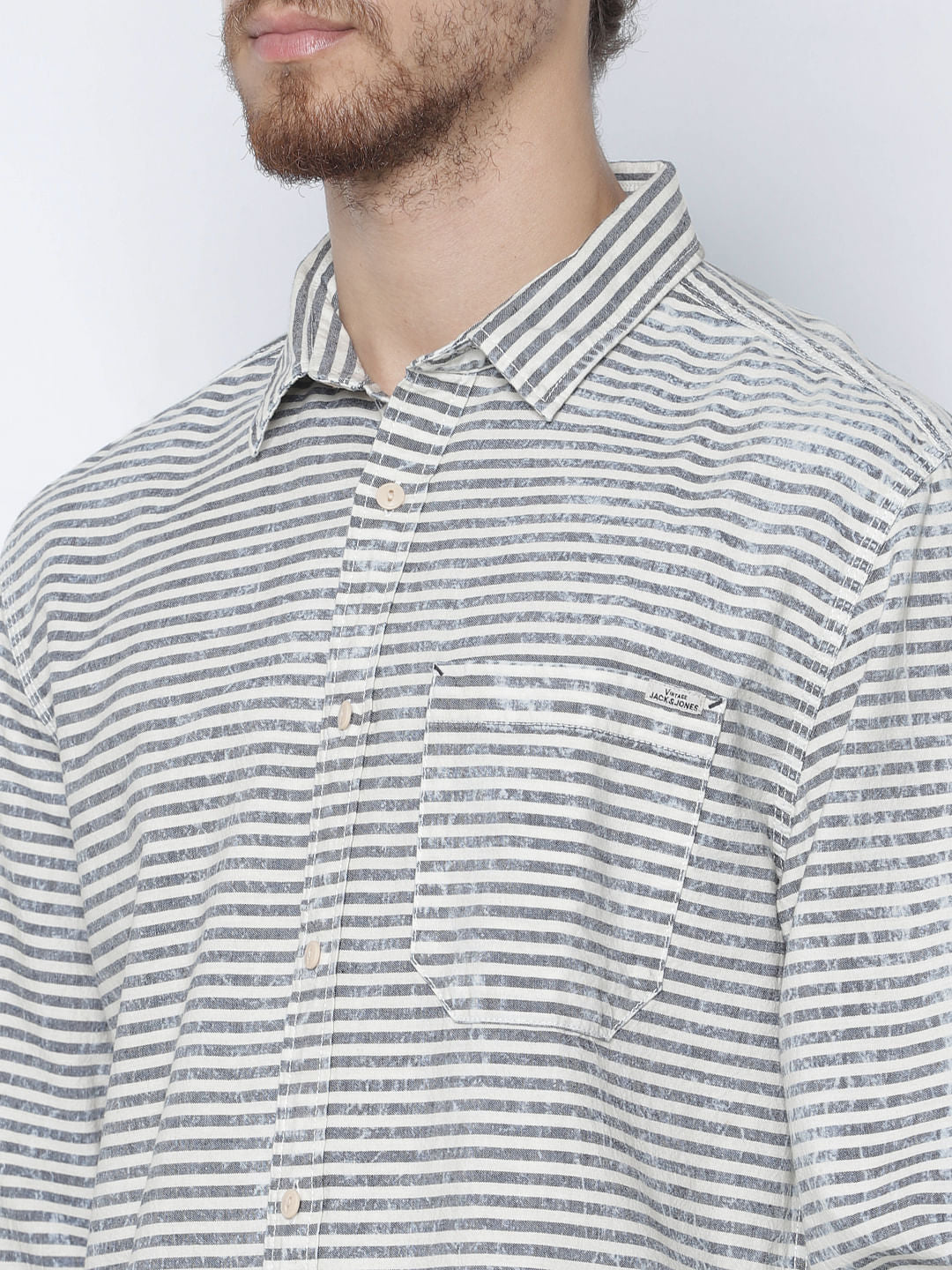White Striped Slim Fit Full Sleeves Shirt