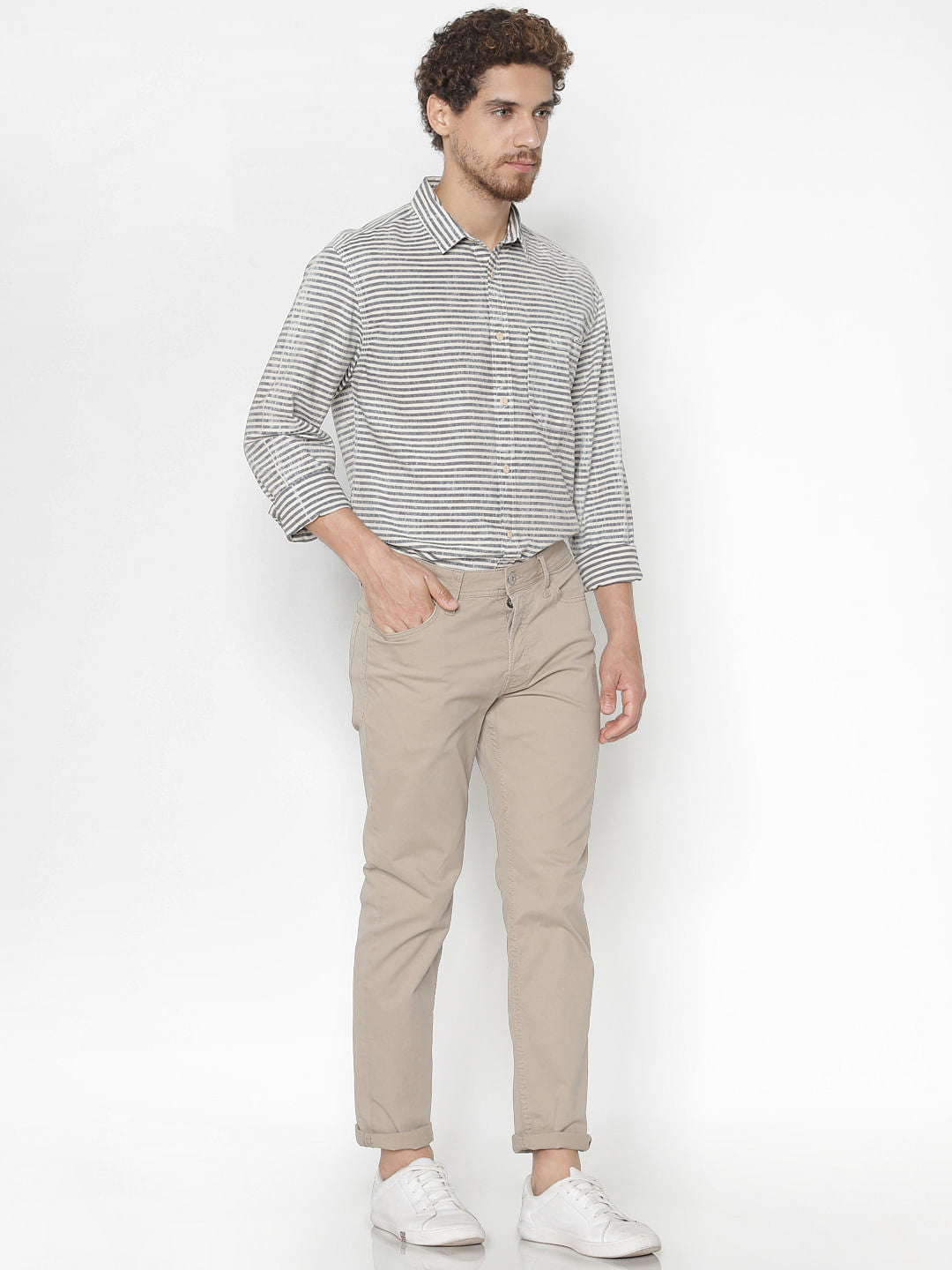 White Striped Slim Fit Full Sleeves Shirt