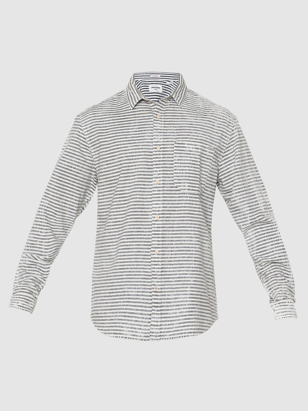 White Striped Slim Fit Full Sleeves Shirt
