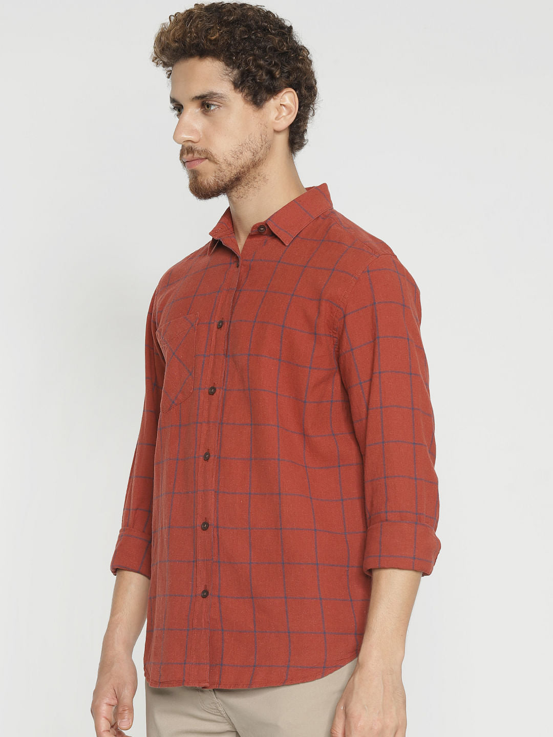 Red Check Slim Fit Full Sleeves Shirt