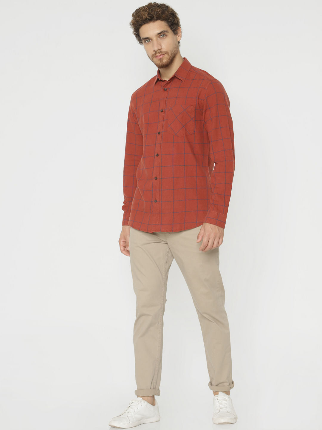 Red Check Slim Fit Full Sleeves Shirt