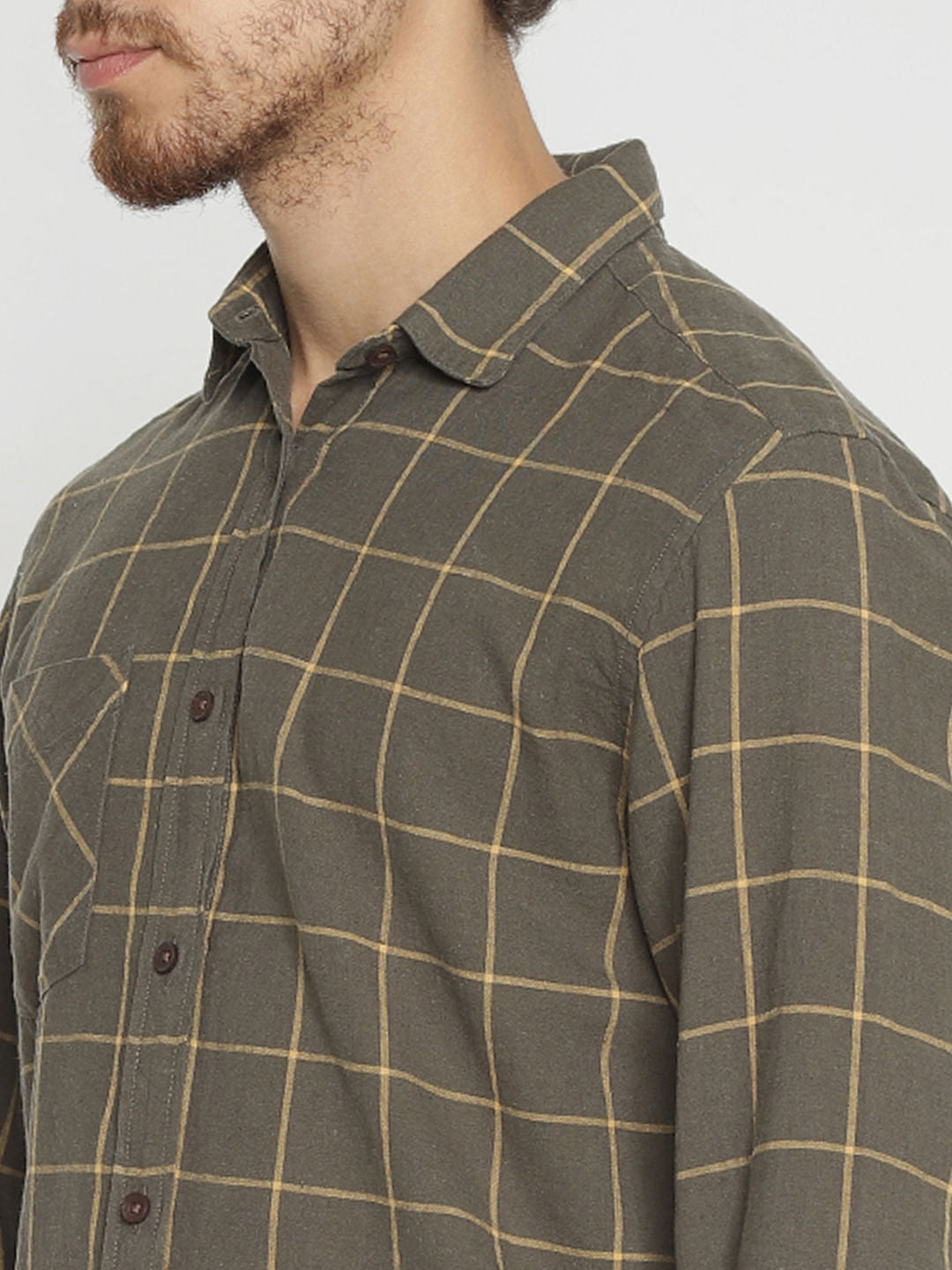 Green Check Slim Fit Full Sleeves Shirt