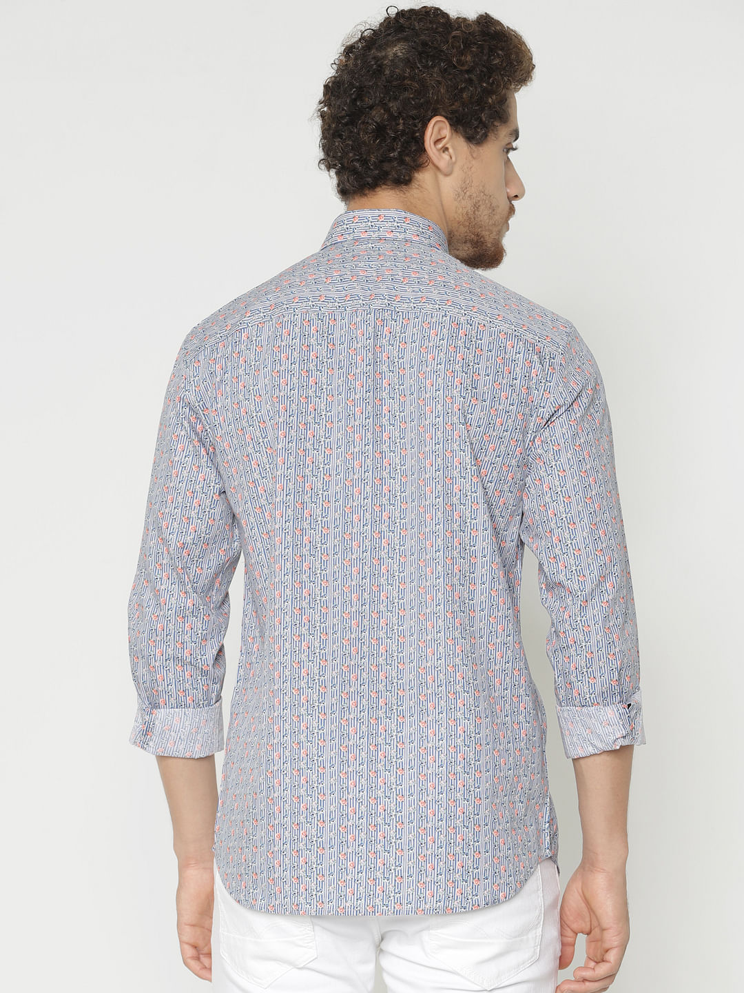 Blue Printed Slim Fit Full Sleeves Shirt
