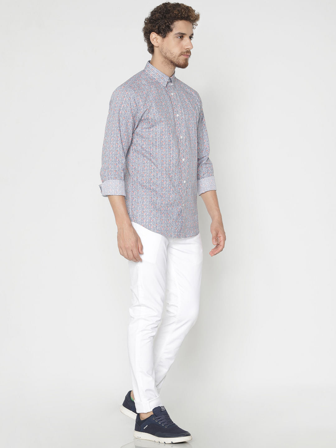 Blue Printed Slim Fit Full Sleeves Shirt