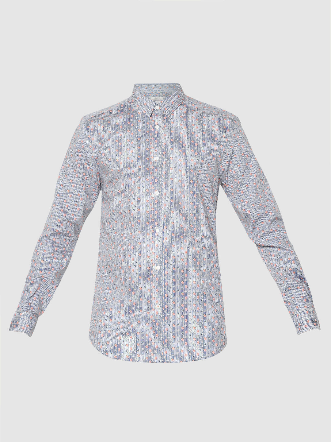 Blue Printed Slim Fit Full Sleeves Shirt
