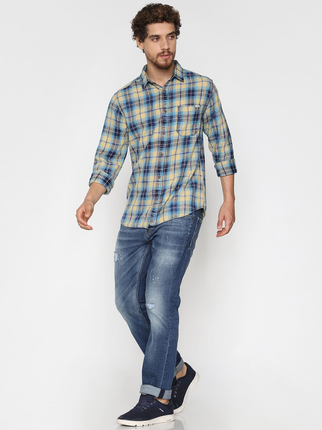 Yellow Check Full Sleeves Shirt