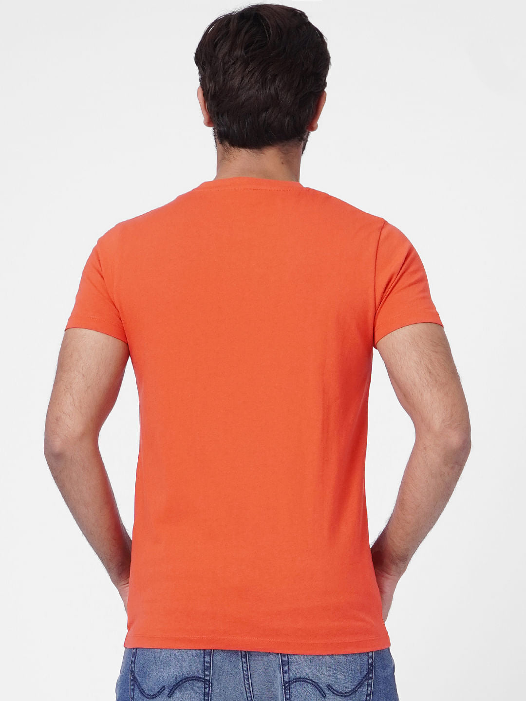 Orange Logo Print Crew Neck T-shirt